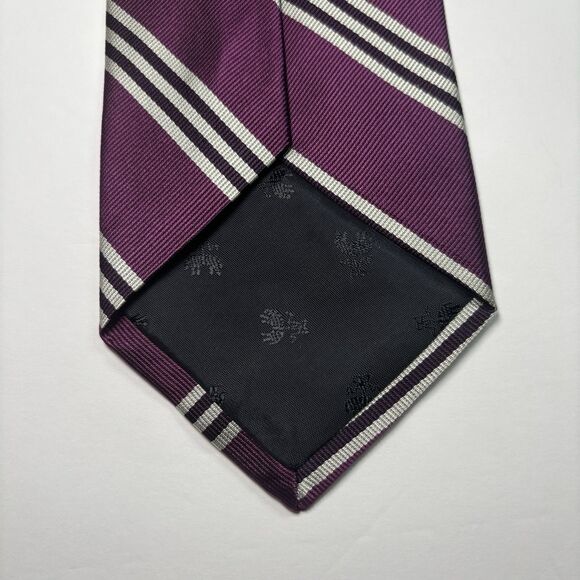 Brooks Brothers Stripped Repp Tie 100% Silk Purple White Mens Necktie - Picture 4 of 5